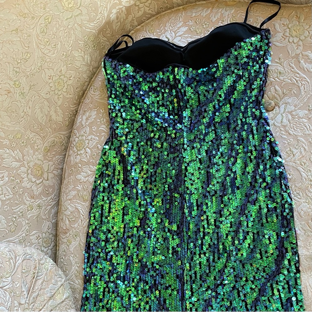 Green/Blue Sequin Strapless Dress L - Picture 3 of 4